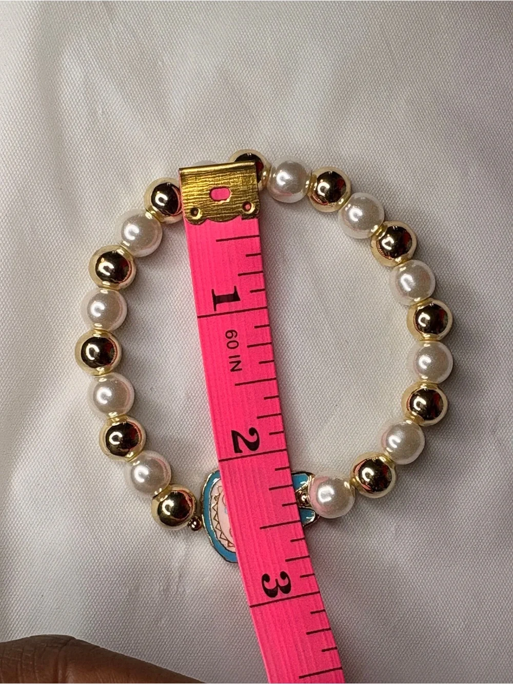 Kids Gold & Pearl Beaded Bracelet with Blue Character Charm